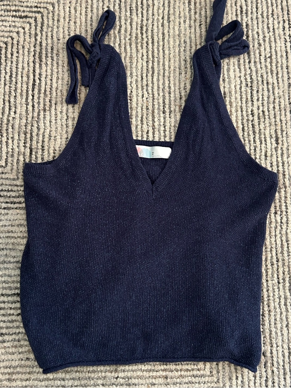 FP Beach Free People Navy Tie-Shoulder V-Neck Knit Tank Top XS